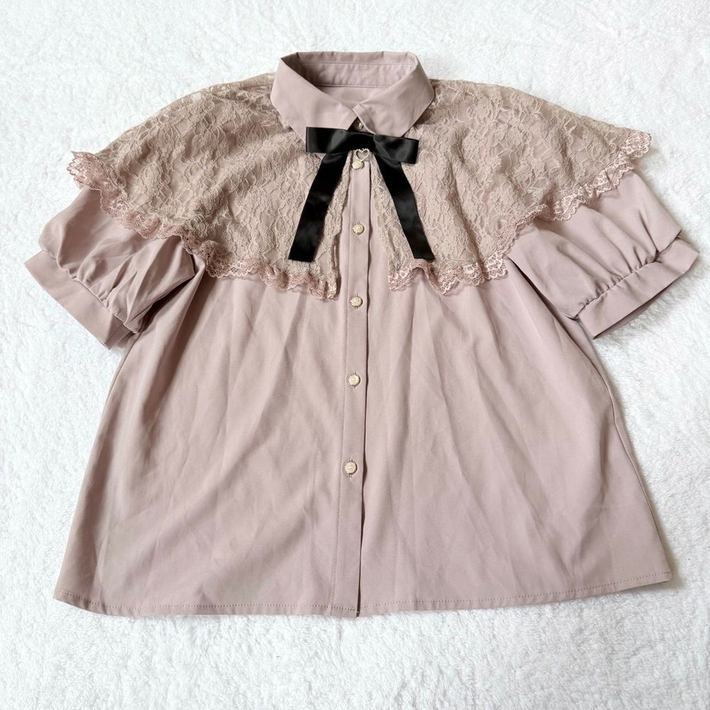 Majoretty Blouse Jirai Kei Ryosan Lolita Bow Lace Tops Japan Cape Dusty Rose L